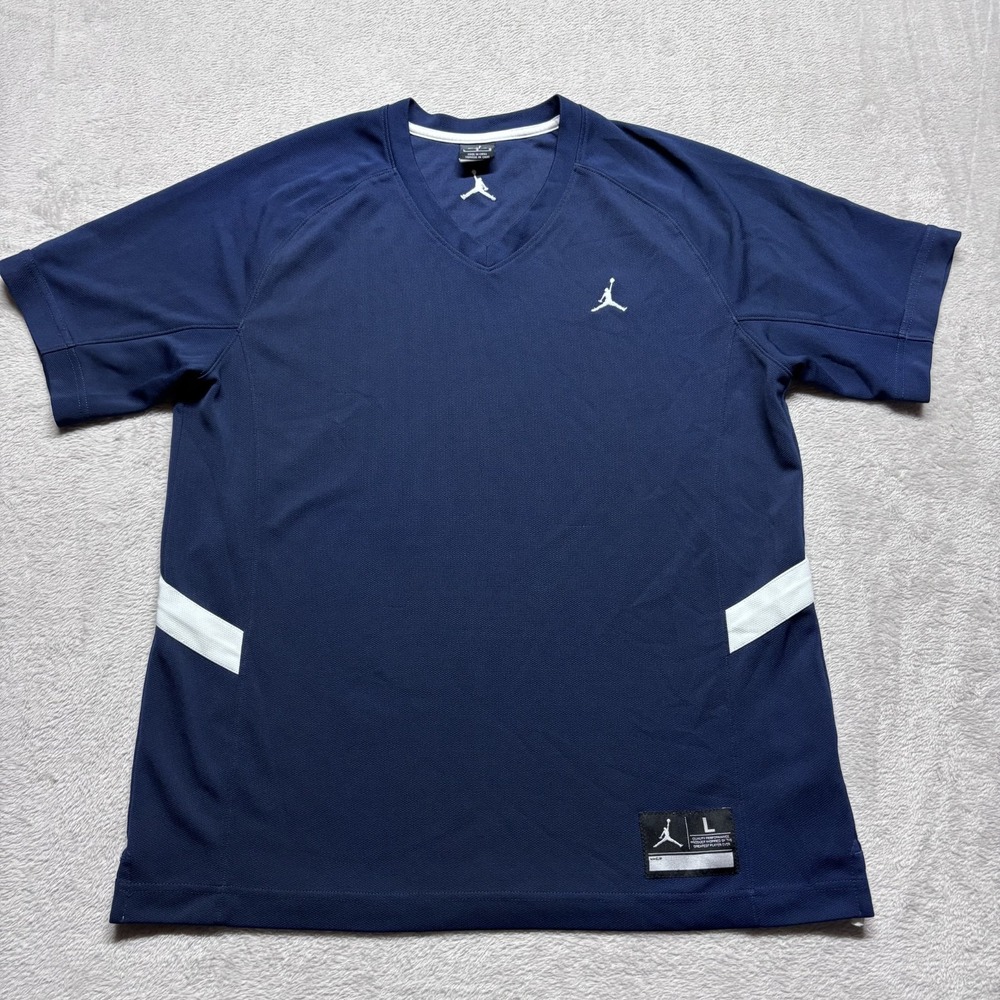 Y2K Jordan Dri Fit Blue Athletic V-Neck Short Sleeve T-Shirt Jersey Men's L